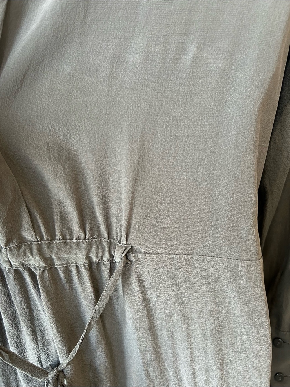 Club Monaco 100% Silk Olive Gray Tie Waist Shirt Dress Tunic - Size 8 - Picture 9 of 16